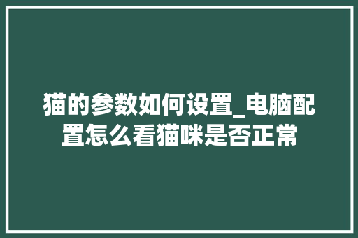 猫的参数如何设置_电脑配置怎么看猫咪是否正常 猫的参数如何设置_电脑配置怎么看猫咪是否正常