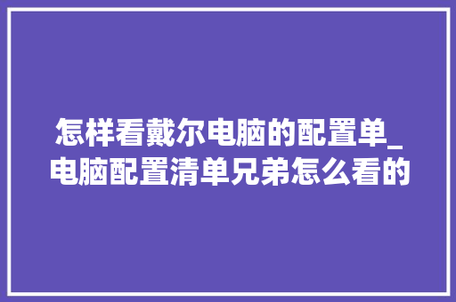 怎样看戴尔电脑的配置单_电脑配置清单兄弟怎么看的
