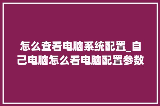 怎么查看电脑系统配置_自己电脑怎么看电脑配置参数 怎么查看电脑系统配置_自己电脑怎么看电脑配置参数