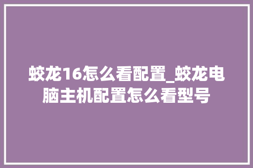 蛟龙16怎么看配置_蛟龙电脑主机配置怎么看型号