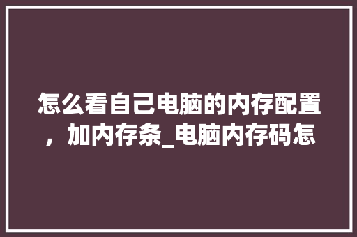 怎么看自己电脑的内存配置，加内存条_电脑内存码怎么看配置参数