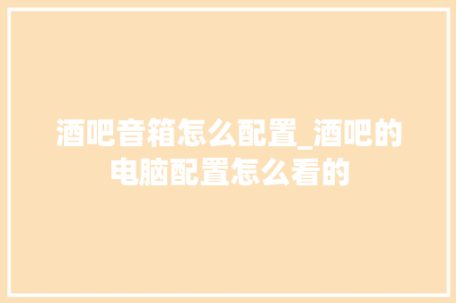 酒吧音箱怎么配置_酒吧的电脑配置怎么看的