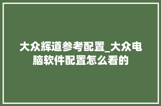 大众辉道参考配置_大众电脑软件配置怎么看的
