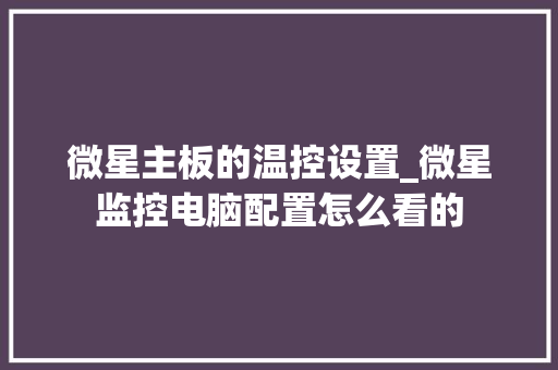 微星主板的温控设置_微星监控电脑配置怎么看的