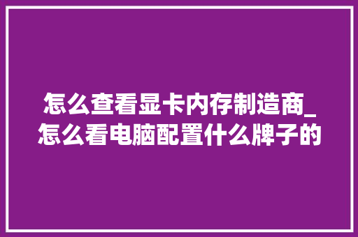 怎么查看显卡内存制造商_怎么看电脑配置什么牌子的笔记本