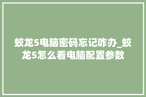 蛟龙5电脑密码忘记咋办_蛟龙5怎么看电脑配置参数
