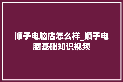 顺子电脑店怎么样_顺子电脑基础知识视频 操作系统
