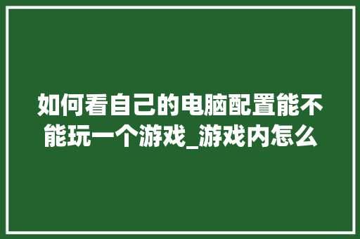如何看自己的电脑配置能不能玩一个游戏_游戏内怎么看电脑配置参数