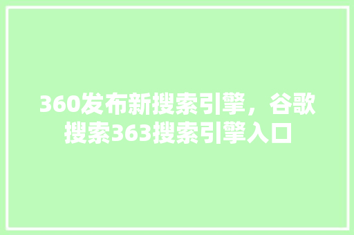 360发布新搜索引擎，谷歌搜索363搜索引擎入口