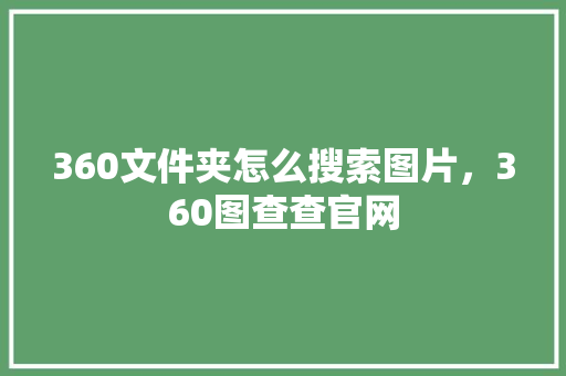 360文件夹怎么搜索图片，360图查查官网