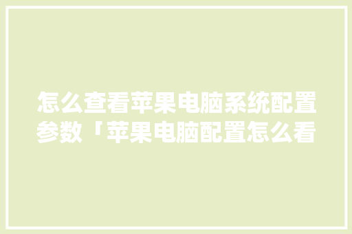 怎么查看苹果电脑系统配置参数「苹果电脑配置怎么看配置参数」 怎么查看苹果电脑系统配置参数「苹果电脑配置怎么看配置参数」 操作系统