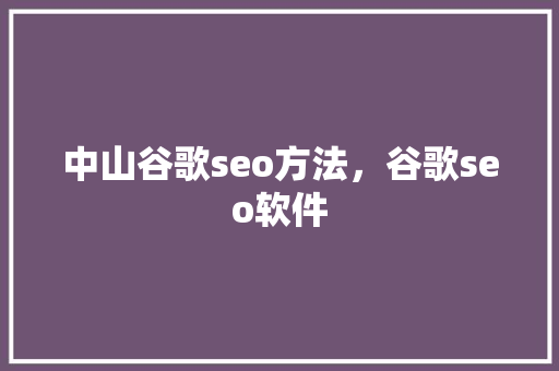 中山谷歌seo方法，谷歌seo软件