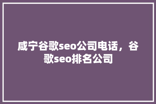 咸宁谷歌seo公司电话，谷歌seo排名公司