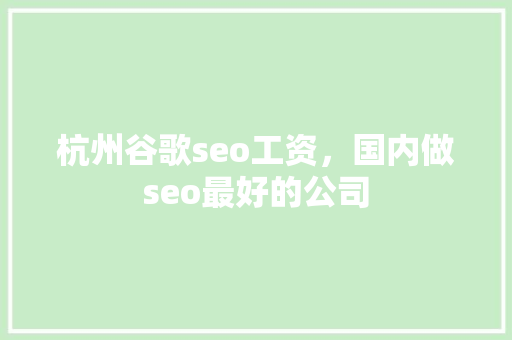 杭州谷歌seo工资，国内做seo最好的公司