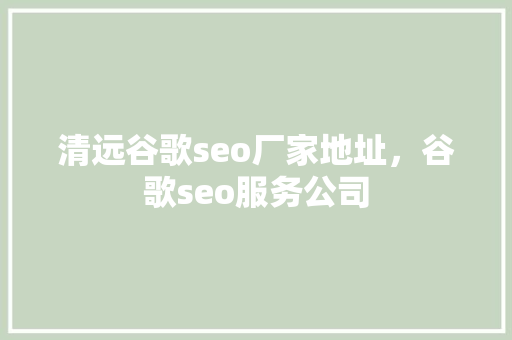 清远谷歌seo厂家地址，谷歌seo服务公司