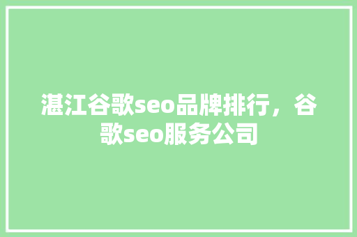 湛江谷歌seo品牌排行，谷歌seo服务公司