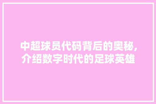 中超球员代码背后的奥秘,介绍数字时代的足球英雄 中超球员代码背后的奥秘,介绍数字时代的足球英雄 电脑配置