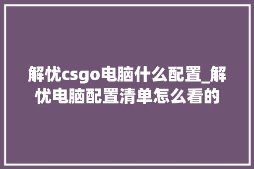 解忧csgo电脑什么配置_解忧电脑配置清单怎么看的