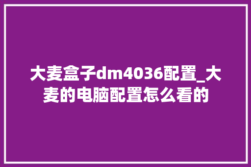 大麦盒子dm4036配置_大麦的电脑配置怎么看的