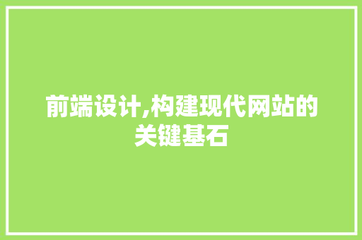 前端设计,构建现代网站的关键基石 前端设计,构建现代网站的关键基石 电脑故障维修