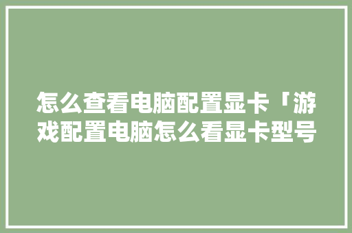 怎么查看电脑配置显卡「游戏配置电脑怎么看显卡型号」 怎么查看电脑配置显卡「游戏配置电脑怎么看显卡型号」 网络技术