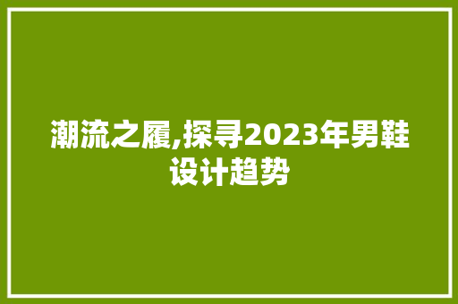 潮流之履,探寻2023年男鞋设计趋势 潮流之履,探寻2023年男鞋设计趋势 编程语言