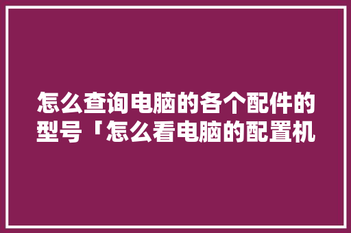 怎么查询电脑的各个配件的型号「怎么看电脑的配置机型型号」 怎么查询电脑的各个配件的型号「怎么看电脑的配置机型型号」 电脑配置
