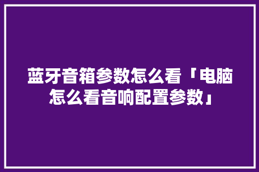 蓝牙音箱参数怎么看「电脑怎么看音响配置参数」